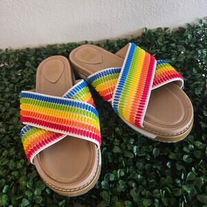 Rainbow man made flat sandals slides Jane and the Shoe Juniper